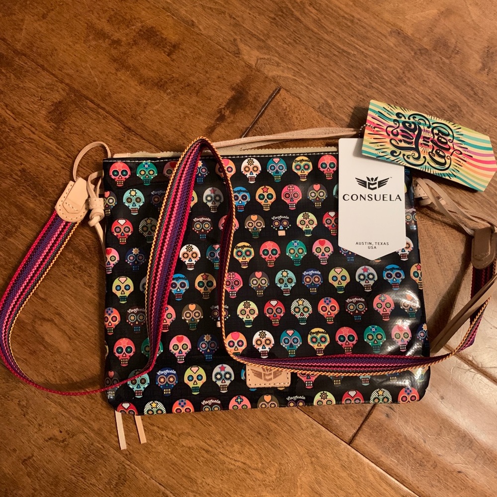 Consuela black sugar skulls crossbody purse